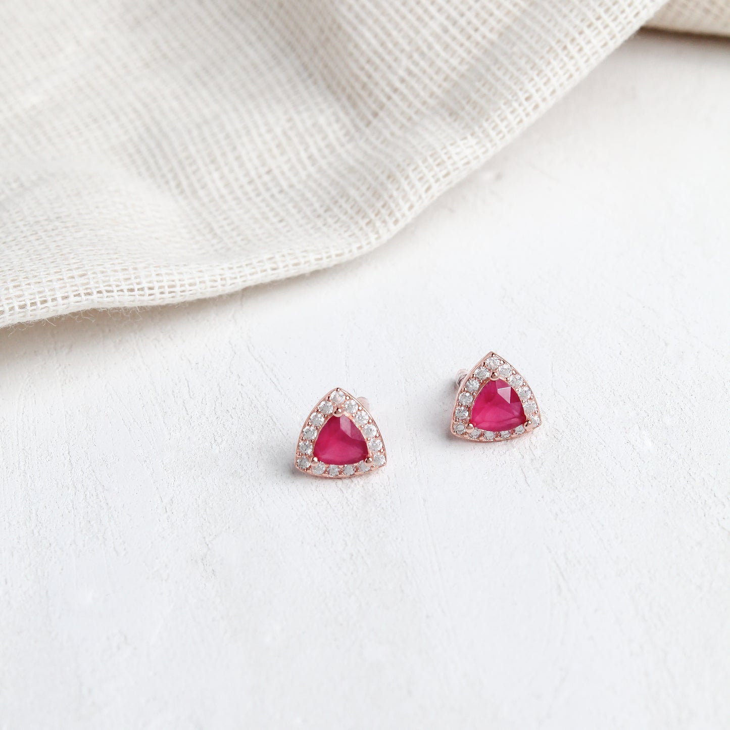 925 Sterling Silver Pink Trillion Cut Stud Earrings