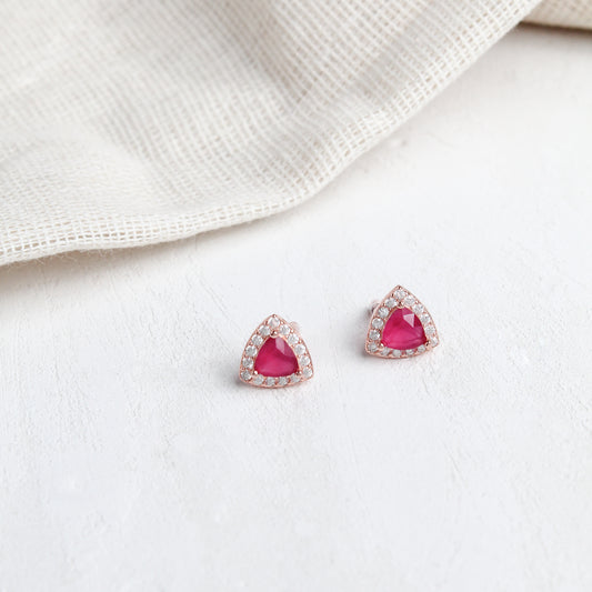 925 Sterling Silver Pink Trillion Cut Stud Earrings