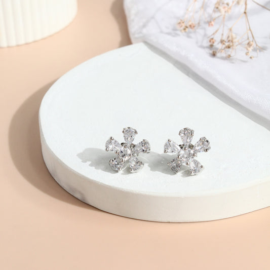 925 Sterling Silver Floral CZ Stud Earrings