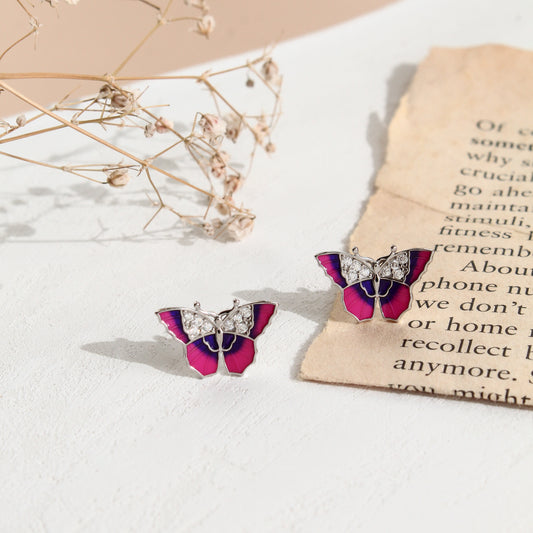 925 Sterling Silver Butterfly Enamel Stud Earring