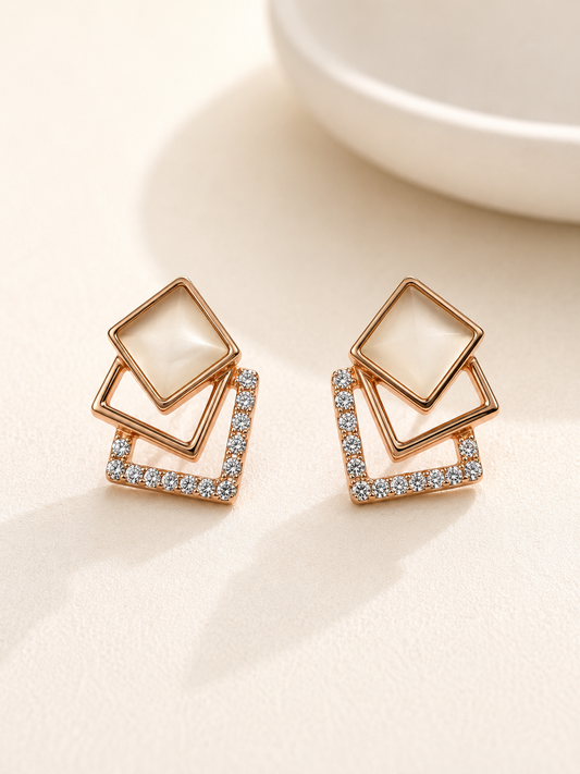 Rose Gold Geometric CZ Stud Earrings