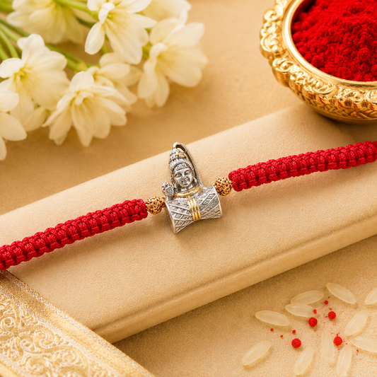 Lord Shiva 925 Silver Rakhi – Traditional Red Thread