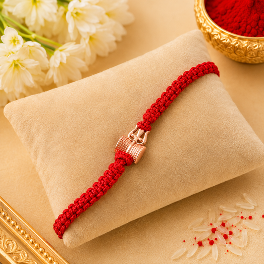 Trishul & Damru 925 Silver Rakhi – Rose Gold Plated | Shine’s Collective